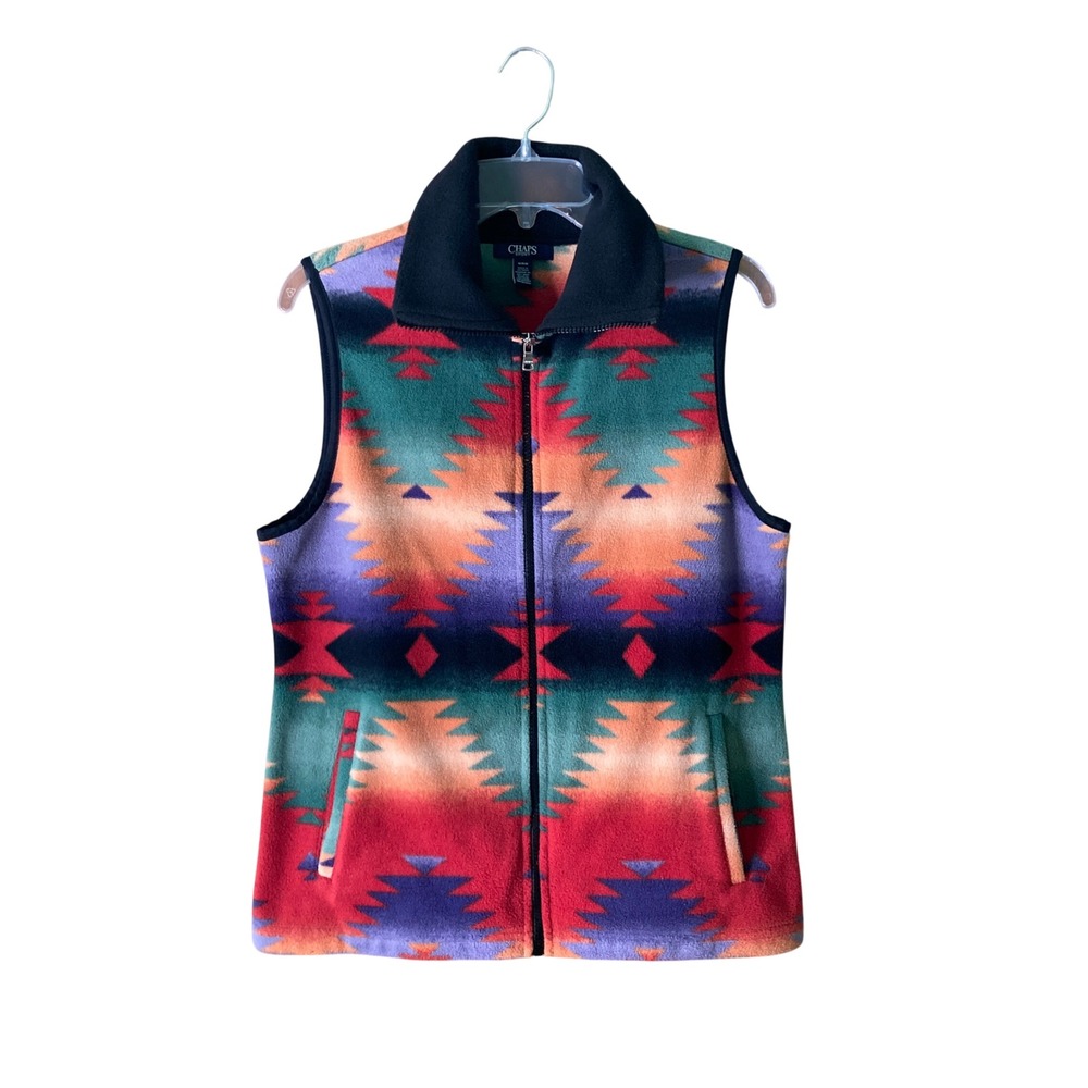 Chaps Sport Full Zip Vest Multicolor Aztec Southwestern Geometric Fleece Size M